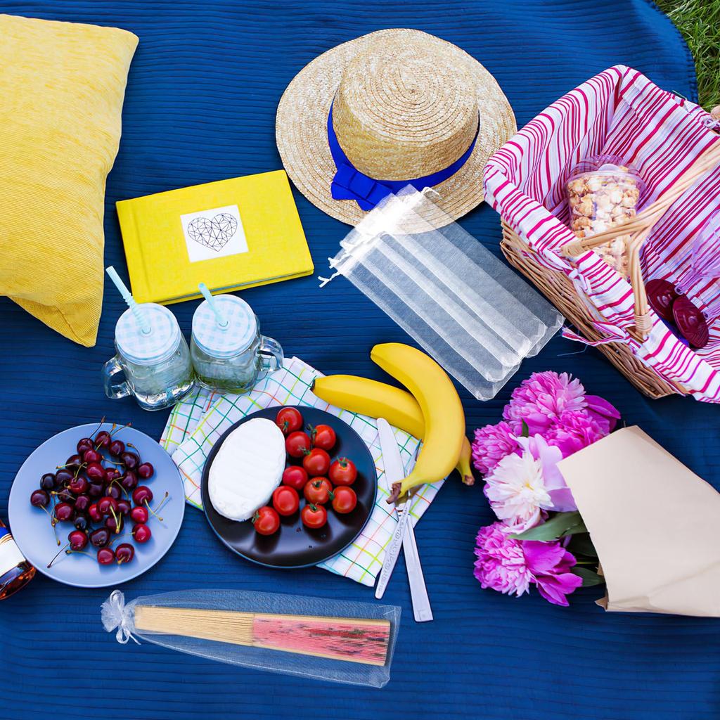 VORCOOL Organza Kordelzugbeutel für Set von Netz-Aufbewahrungsbeuteln, Perfekt für Geschenke und kleine Schmuckdosen x Fächer, 50, Weiß, Kordelzug,