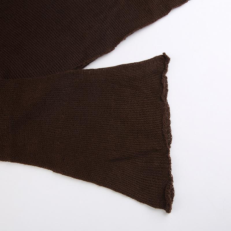 Women Casual Thin and Light Perspective Hollowed Out Tops Women's One-line Neck Slim Ultra-short Flared Sleeve Smock