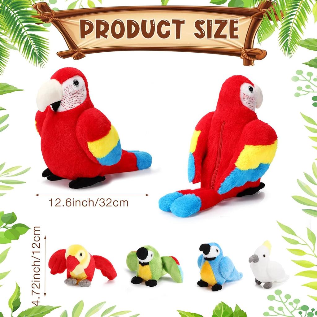 Meooeck 5 Pcs Macaw Parrot Plush Set 13 Inch Mommy Parrot Stuffed Animal with 4 Cute Plush Baby In Her Belly Soft Cuddly Bird for Toddlers Valentines