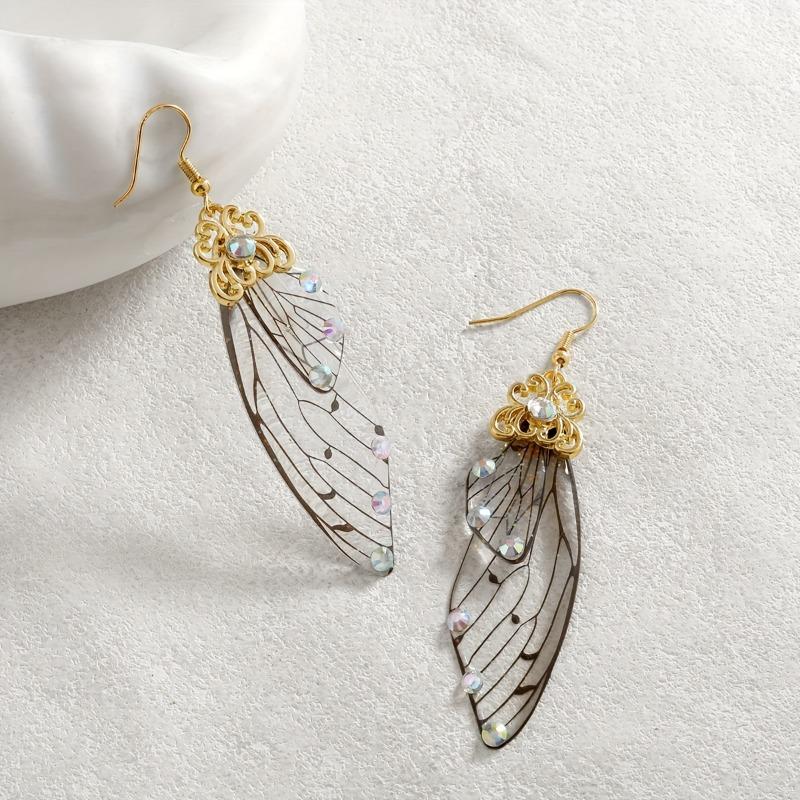 Exquisite Butterfly Wing Design Shiny Cubic Zirconia Inlaid Dangle Earrings Elegant Simple Style Delicate Female Earrings