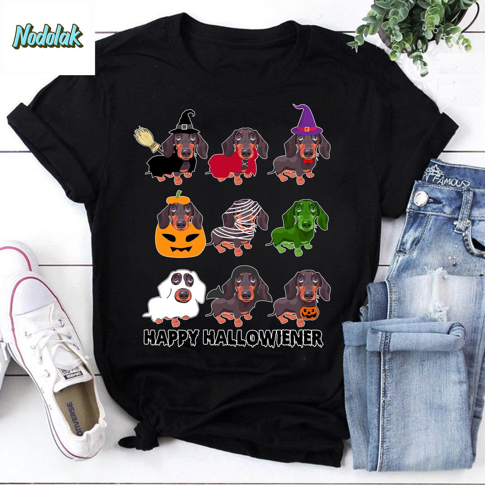 Happy Hallowiener Funny Dachshund Halloween T-Shirt, Dachshund Dog Shirt, Dachshund Halloween Shirt, Dachshund Lover Shirt XL