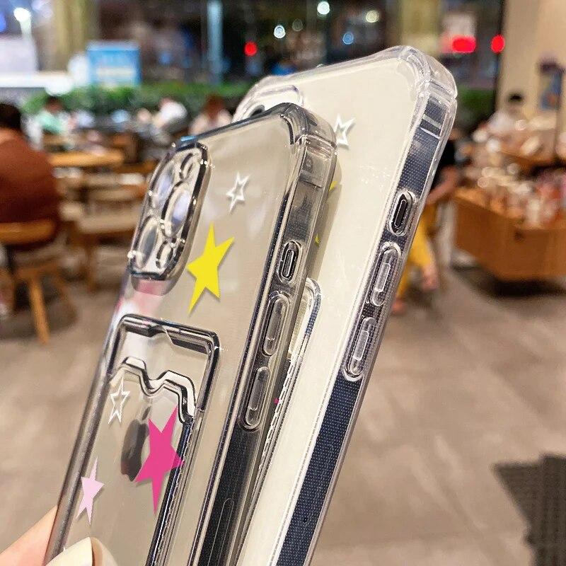 Portacarte Custodia per Telefono Stella Per iPhone 11 Custodia iPhone 12 13 14 15 Pro Max XR X XS 7 8 Plus SE 2020 Copertura in Silicone Può Inserire Foto