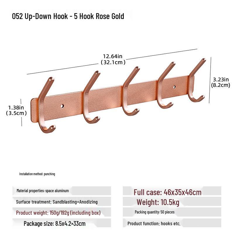 Wall-Mounted Black Aluminum Clothes Hook Rack