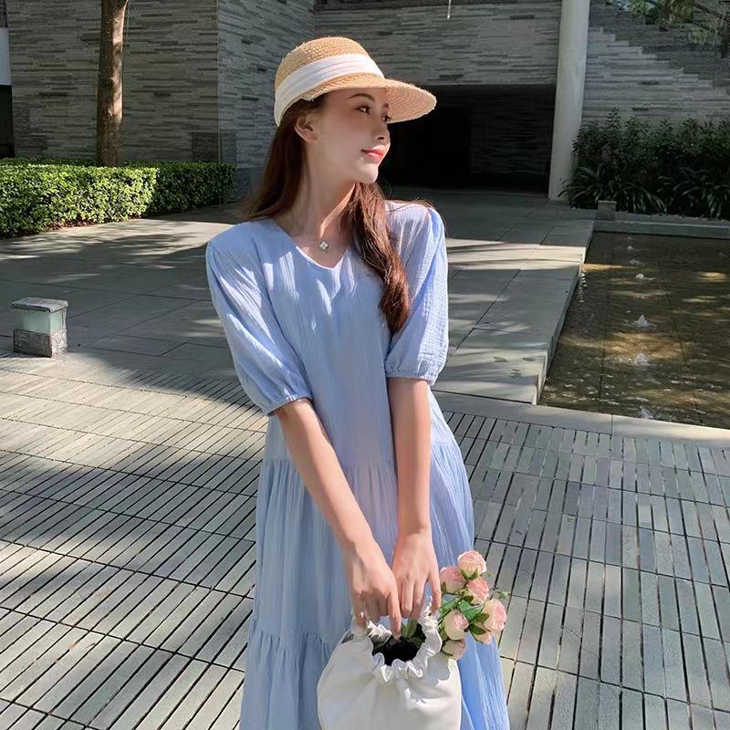 2026 South Korea Dongdaemun Women's Trendy Puff Sleeve Slimming Dress