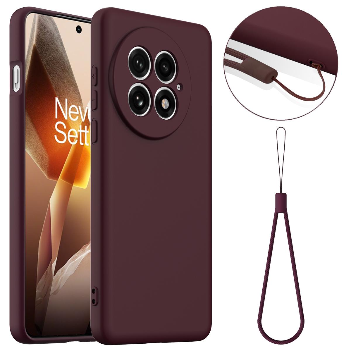 

Для OnePlus 13 Чехол из жидкого силикона с ремешком Совместимый с MagSafe Чехол для телефона Wine Red