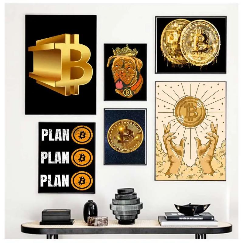 Vintage Abstract Bitcoin Symbol Bitcoin Cryptocurrency Art Poster Canvas Painting Wall Prints Picture for Living Room Home Decor
