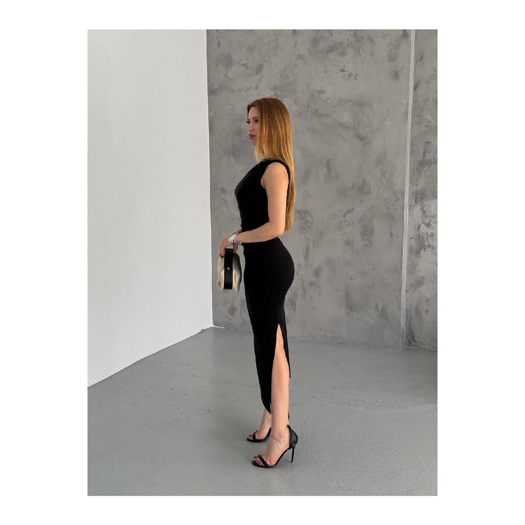 Women's Trend Slit Sandy Shoulder Detail Draped Dress