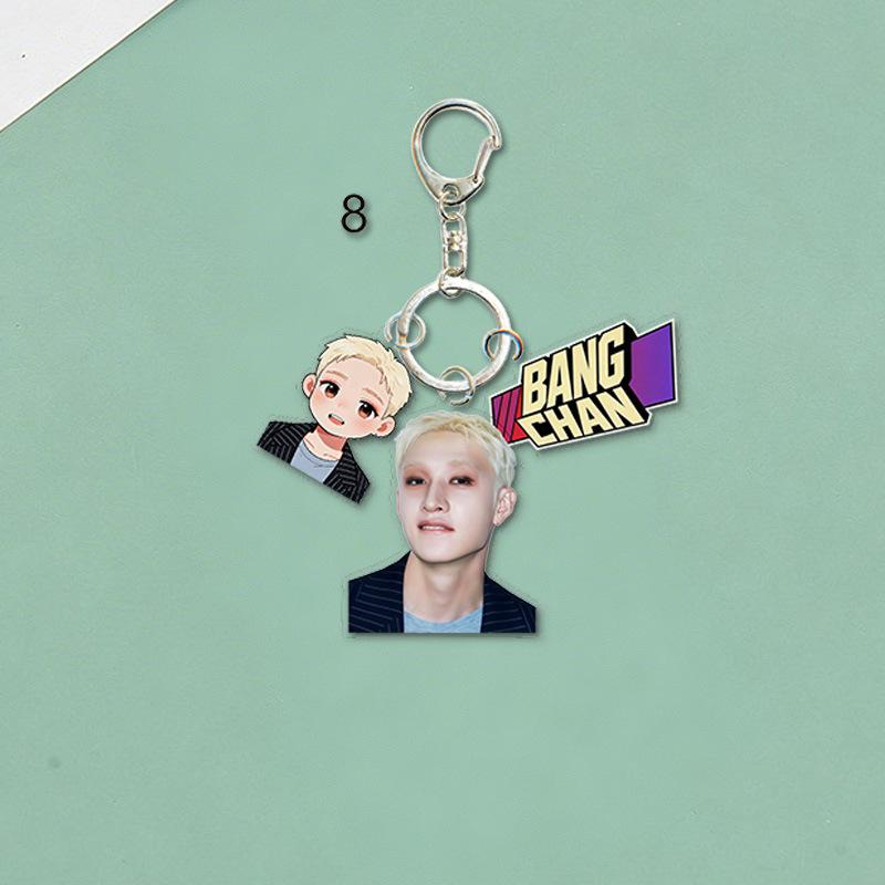 Stray Kids Porte-clés Acrylique Membre Portrait Cartoon Mignon Étiquette Nom Pendentif Charme Sac Porte-clés Support Ventilateur Marchandise Objet de Collection Cadeau