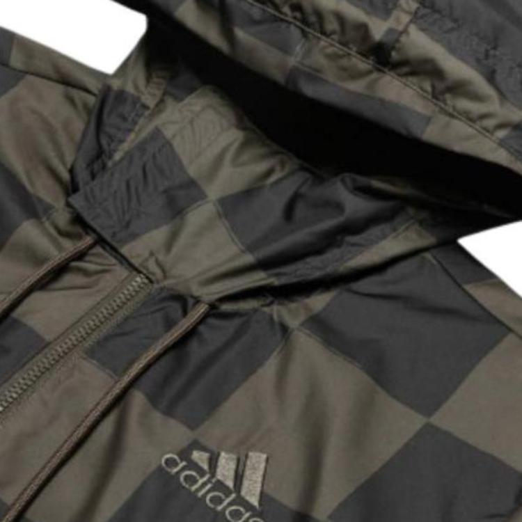 adidas Giacca Tessuta con Motivo a Scacchiera e Cappuccio Uomo Capispalla Nero HU0411
