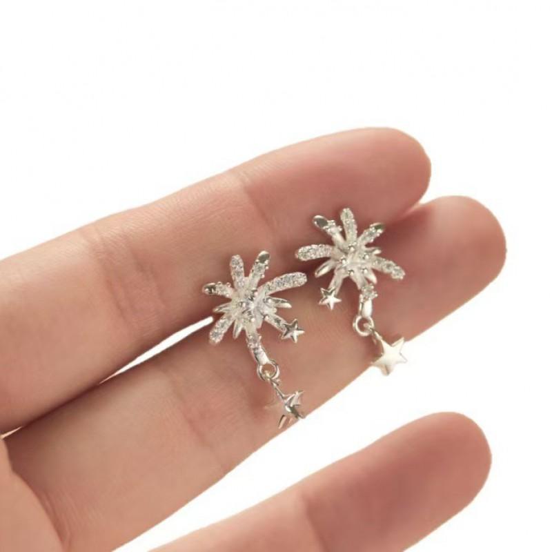 Womens Star Zircon Earrings Dainty Mosquito Coil Clip On Needle Fashion Small Design