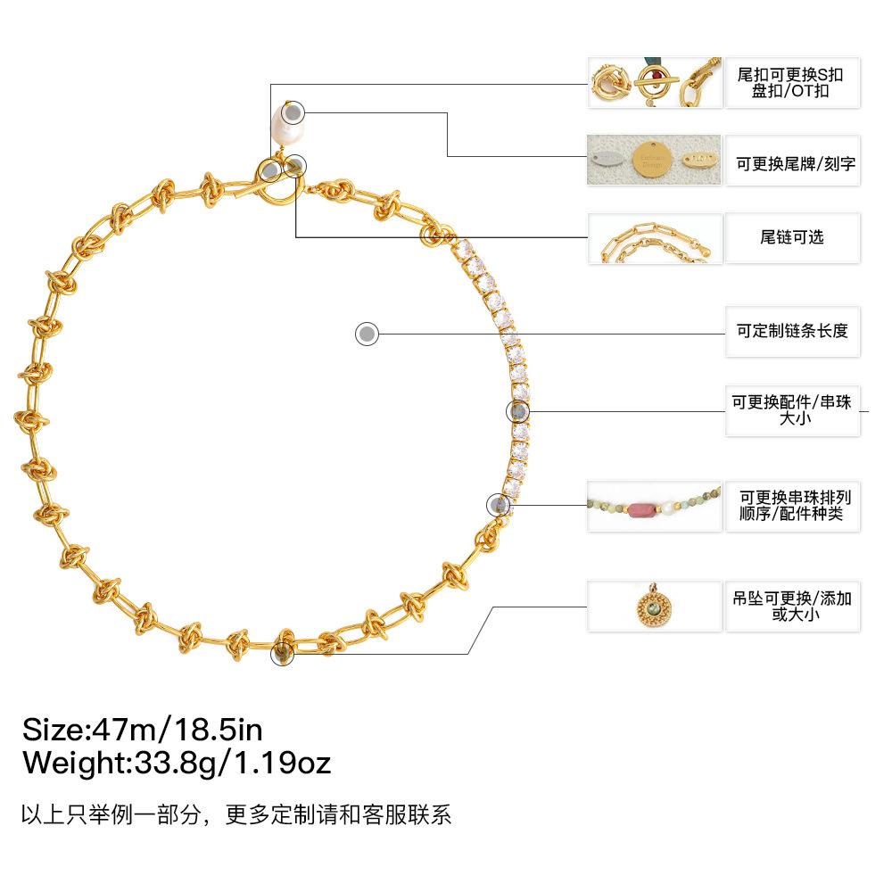 GEMCHIC Women s Gold Plated Knot Chain Necklace with Zircon and Pearl Pendant