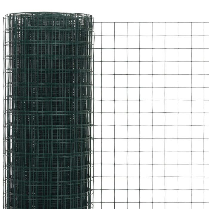 VidaXL Grillage Métal Acier Revêtement PVC 25x1,5 m Carré Vert Clôture Jardin 143636