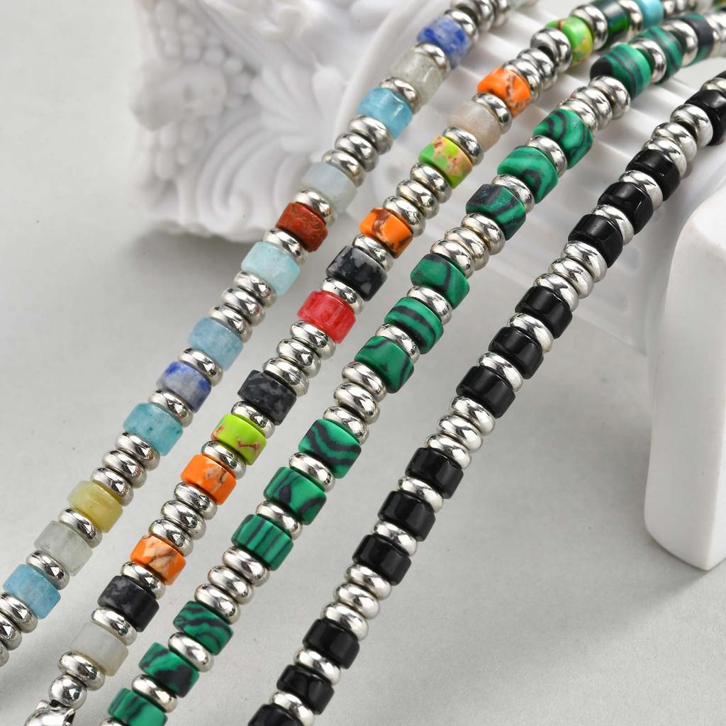 Vintage Classic Natural Stone Bracelet, Adjustable Stainless Steel Beaded Chain Bracelet, Fashion Jewelry Gift for Men Boys