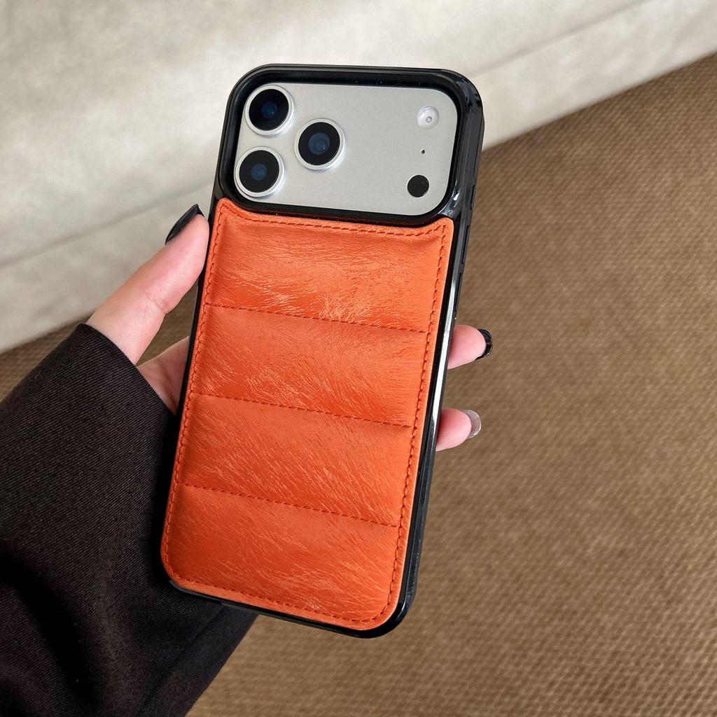 New Horsehair Leather Cotton-Padded Jacket Apple 17PM Phone Case - Autumn & Winter Collection for Couples