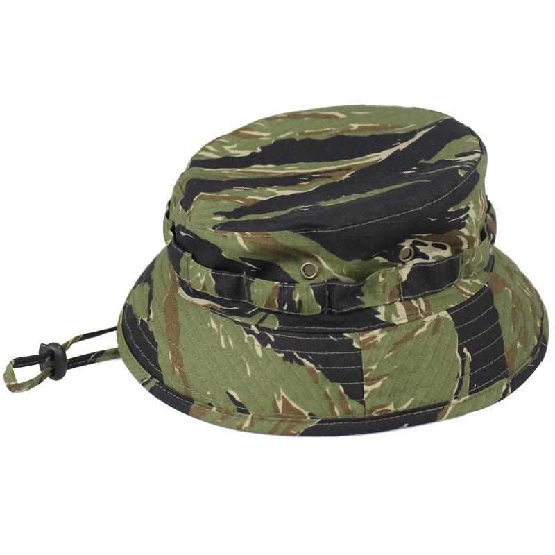Cappello a secchiello mimetico tattico con visiera corta e tesa rotonda, cappello da pescatore mimetico stile militare, cappello da sole per escursionismo, caccia e attività all'aperto