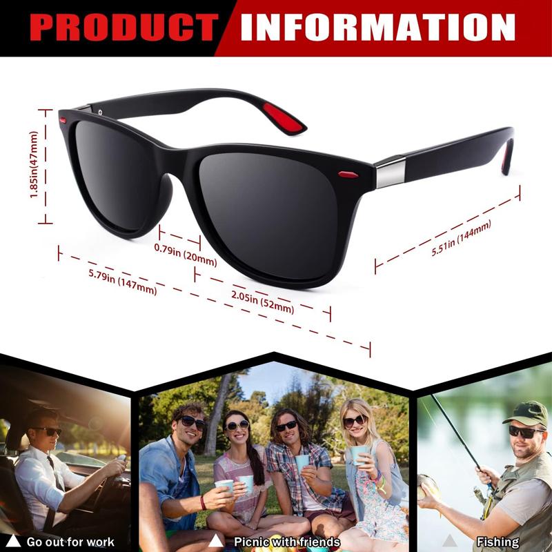 2Pack Retro Sunglasses for Women Men Trendy Sun Glasses Black Red Outdoor Sports Driving Fishing Glasses
