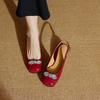 French Versatile Women's Bag Head Sandals Retro Thick Heel Empty Single Shoes Spring and Summer New Patent Leather Light Mouth Naked Powder Commute