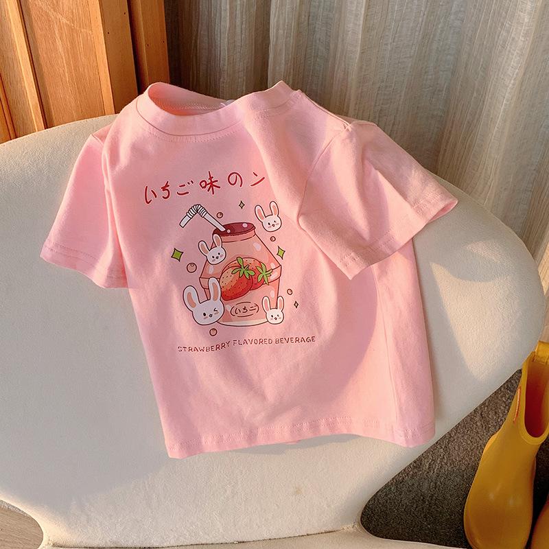 Girls' Casual T-shirt - Summer Children's Cute Pure Cotton Round-neck Top