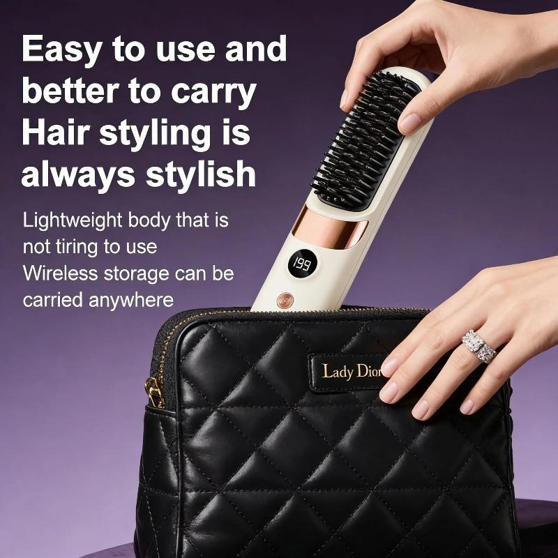 Wireless Hair Straightening Brush, 30s Fast Heat Ionic Ceramic Straightener Comb, Portable Cordless Quick Styling Tool for Travel & Daily Touch-Ups
