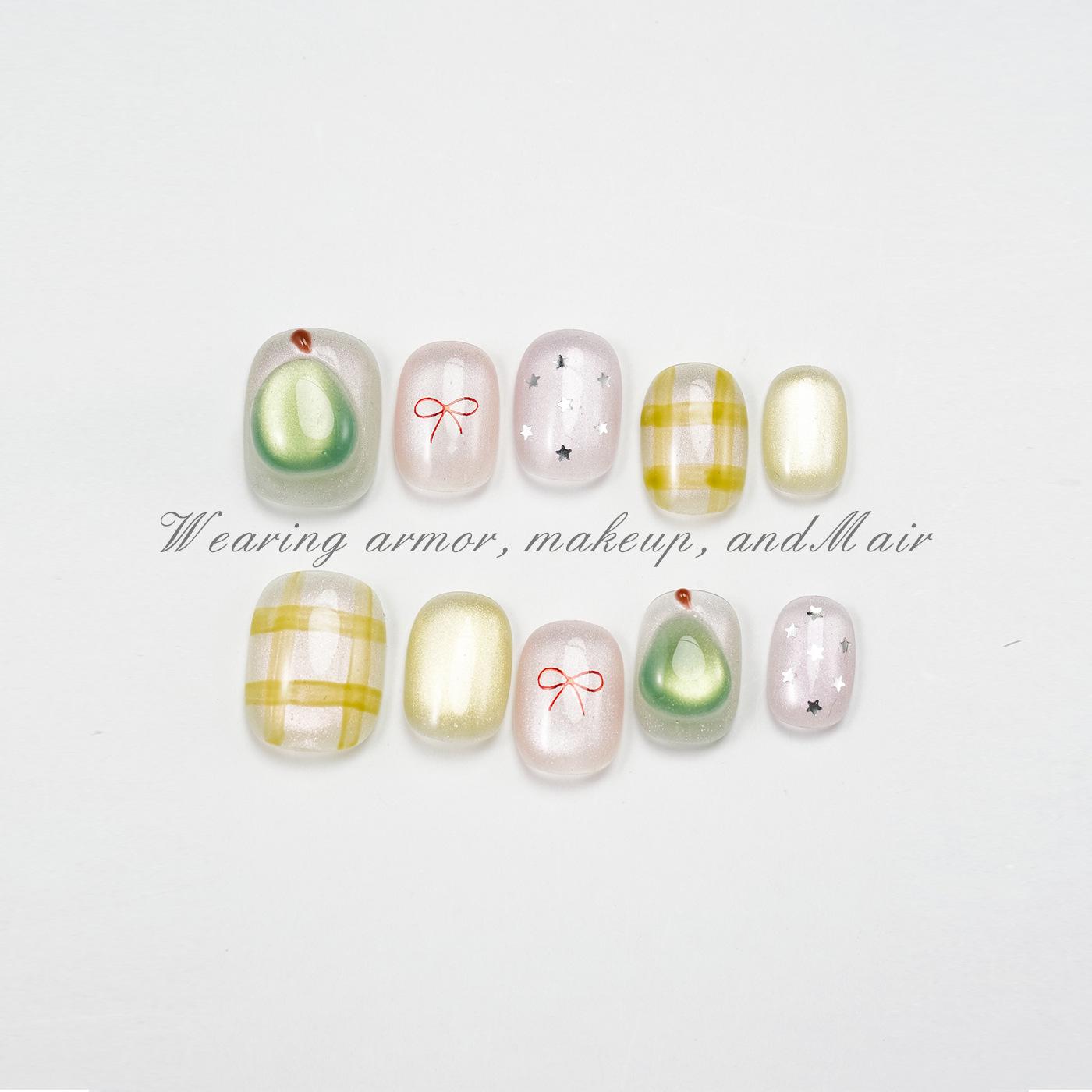 Wow Kouyi Handmade Wearable Nail Patches - Yellow Blue Gradient Polka Dot Cat Eye Style