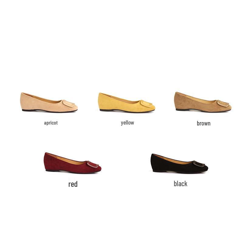 Autumn Round Toe Suede Commuter Flats: Elegant Square Buckle Design for Women