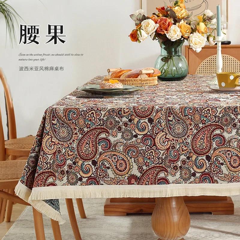 Vintage Bohemian Style Dining Table Cloth Cotton and Linen Home Decor Geometric Tablecloth Furniture Tea Table Dust Cover Towel