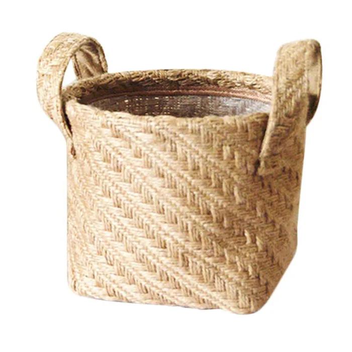 Braided Jute Cloth Flowerpot Storage Basket Cotton Linen Blended Desktop Storage Box Kids Toys Sundries Organizer Laundry Basket