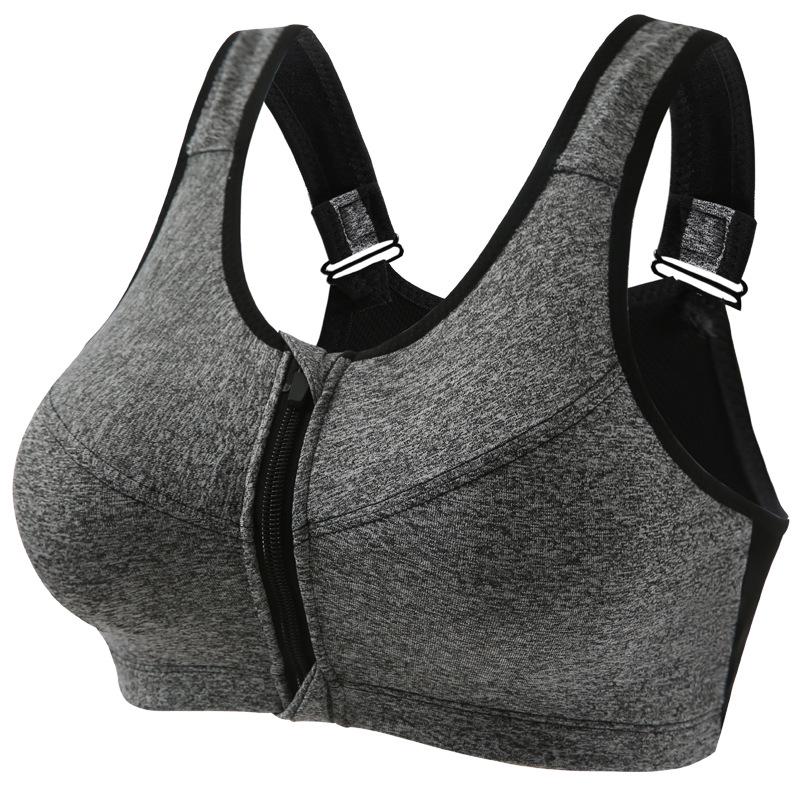 Women's Front-Zip Wire-Free Push-Up Sports Bra for High-Intensity Running and Yoga