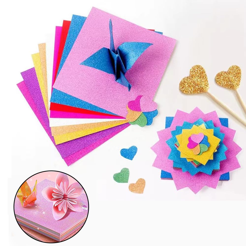50 Sheets of Sparkly Origami Aurora Foil Colorful Paper Glitter Thousand DIY Craft 10 Colors Paper, Colors, Origami, Single-Sided Origami, Art, Paper,