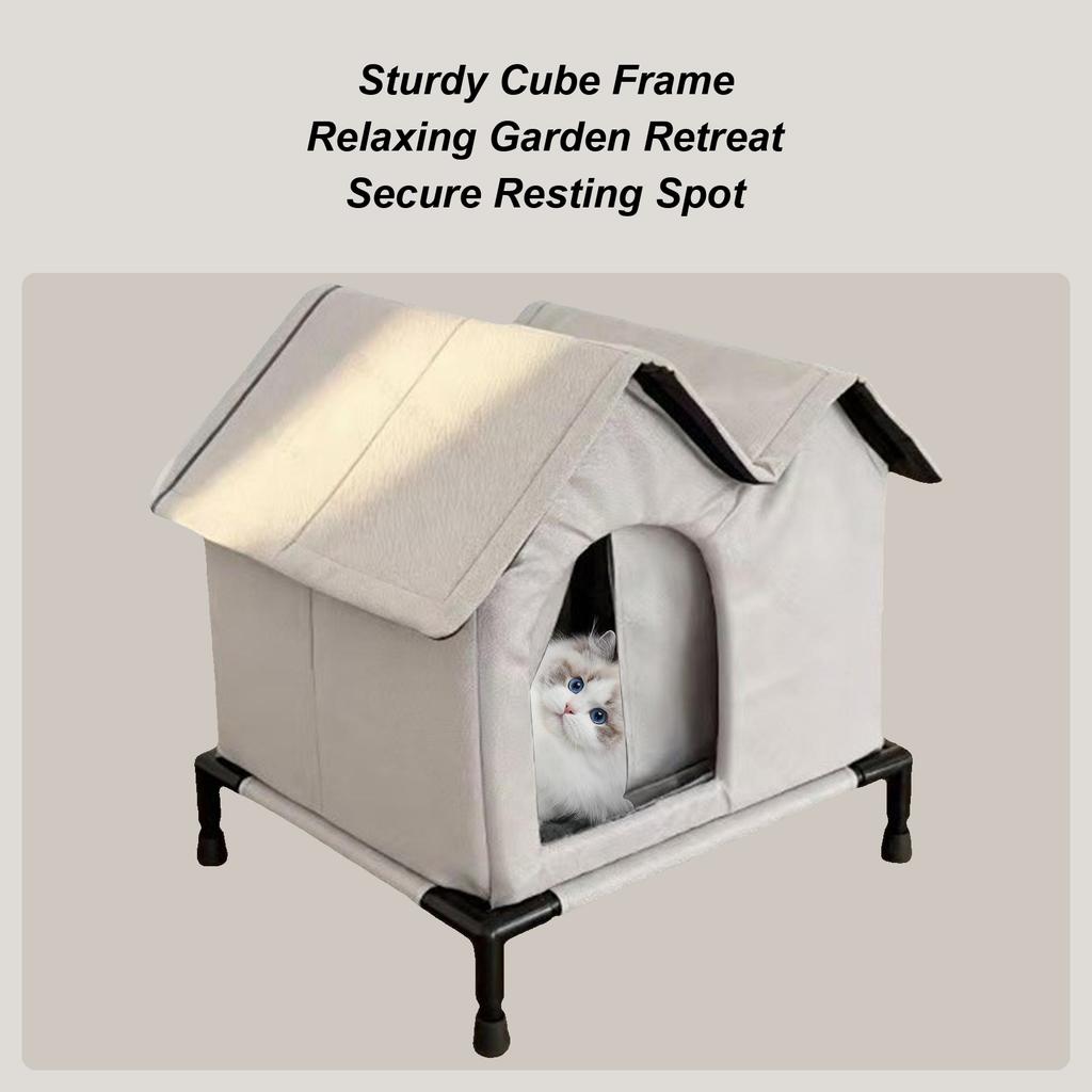 Outdoor Cat House Foldable Waterproof Winter Animal Tent Bed Outside Cat House Weatherproof With Elevated Base For Yard Garden