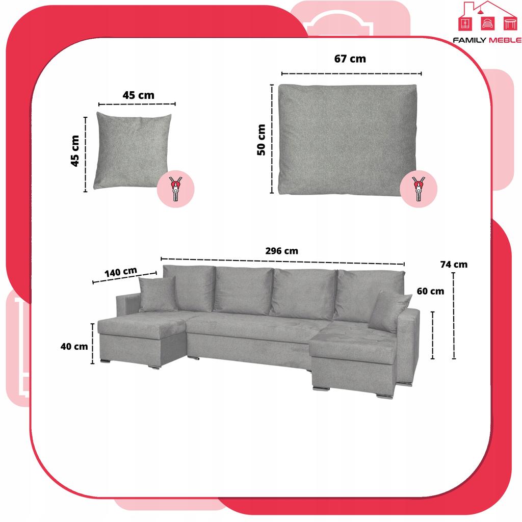 Narożnik Bella BIG rozkładany z funkcją spania Family Meble szary