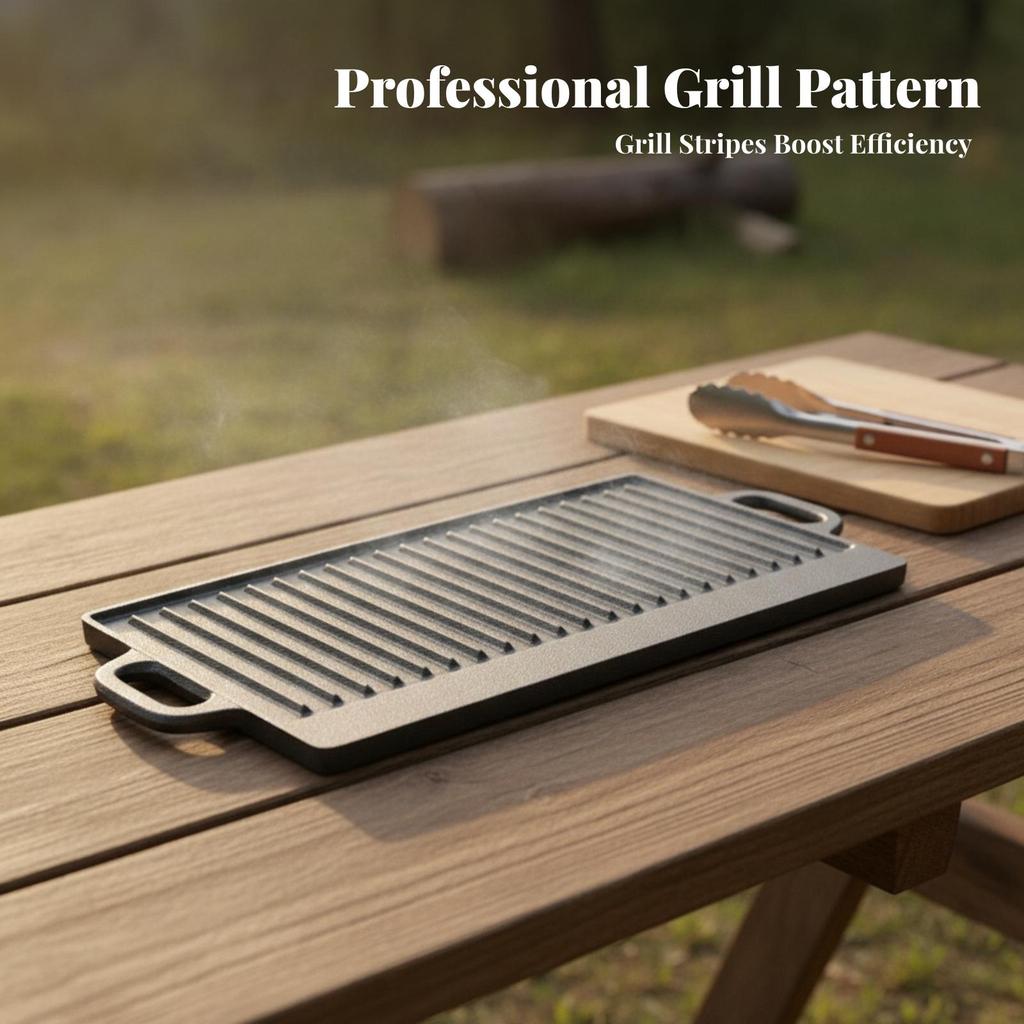 Rectangular Cast Grill Plate Built-in Handles Heavy-Duty