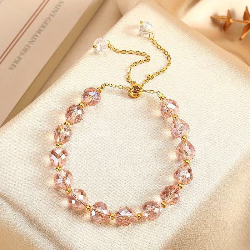 

1pc New Imitation Crystal Bracelet Fashion Shiny Stone Beads Elasticity Rope Strand Bracelets For Women Jewelry Gifts рожевий