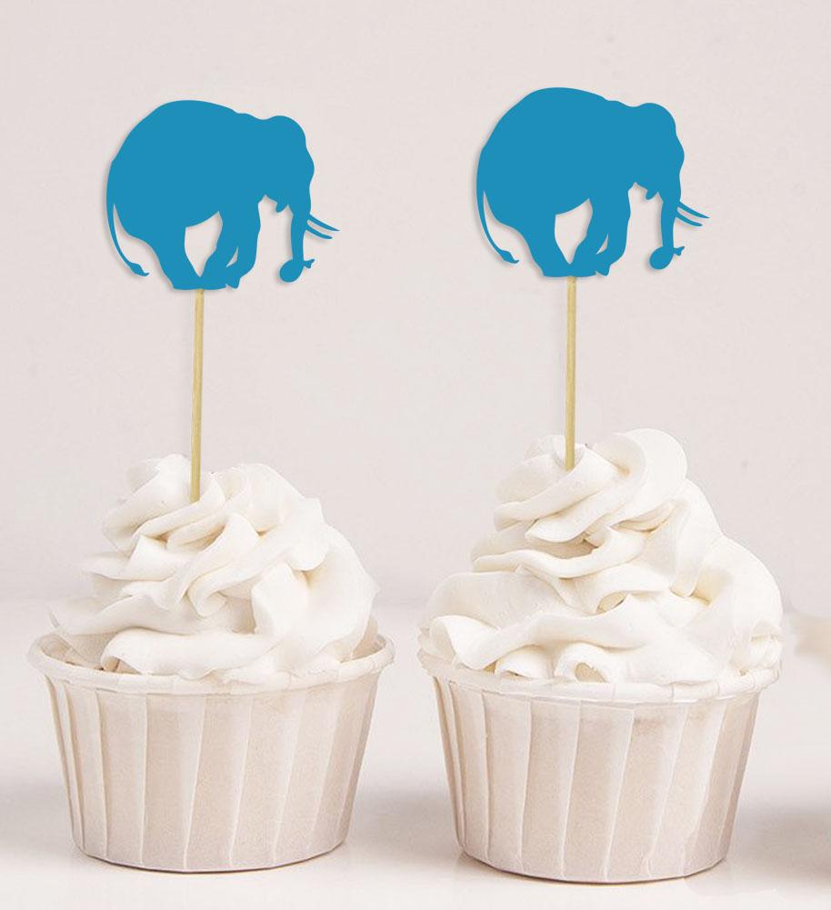Darling Souvenir| Elephant Shape Cupcake Toppers| Birthday Party  Baby Shower Dessert Decorations - Pack Of