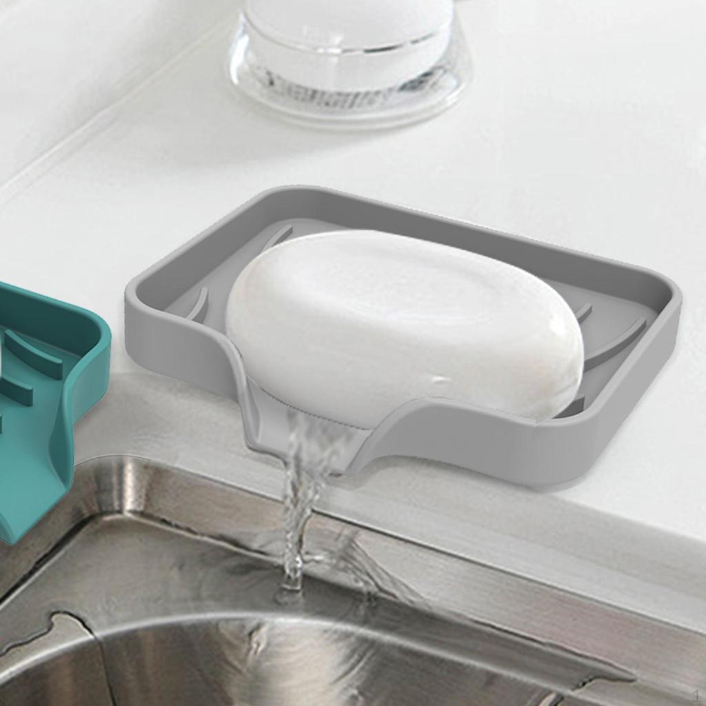 Kitchen Soap Tray, Sink Sponge Tray Holder Self Draining Silicone