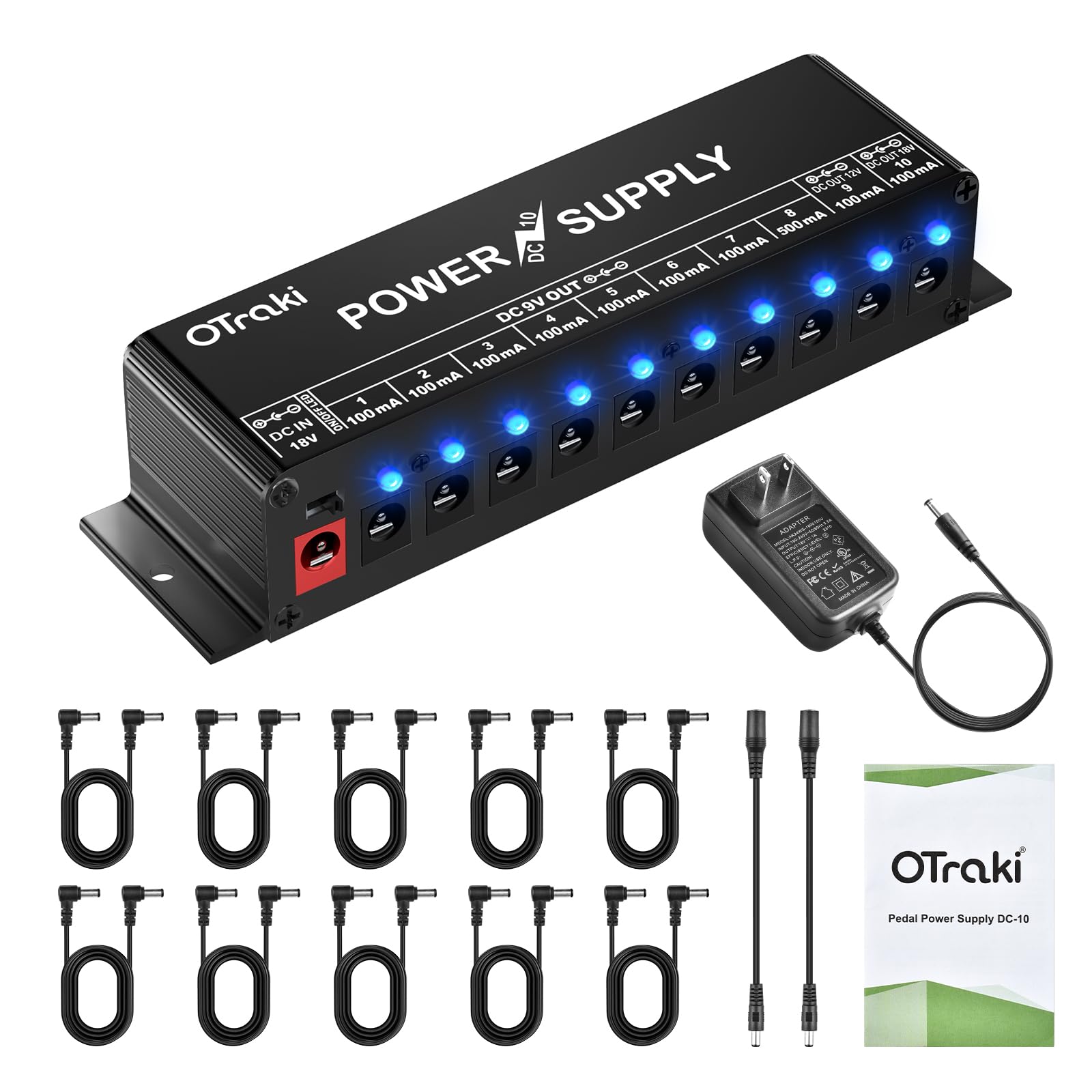 

Блок питания OTraki Effector, 10 каналов, независимый выход, блок питания, функция светодиодной индикации, защита от короткого замыкания, кабель питания постоянного тока
