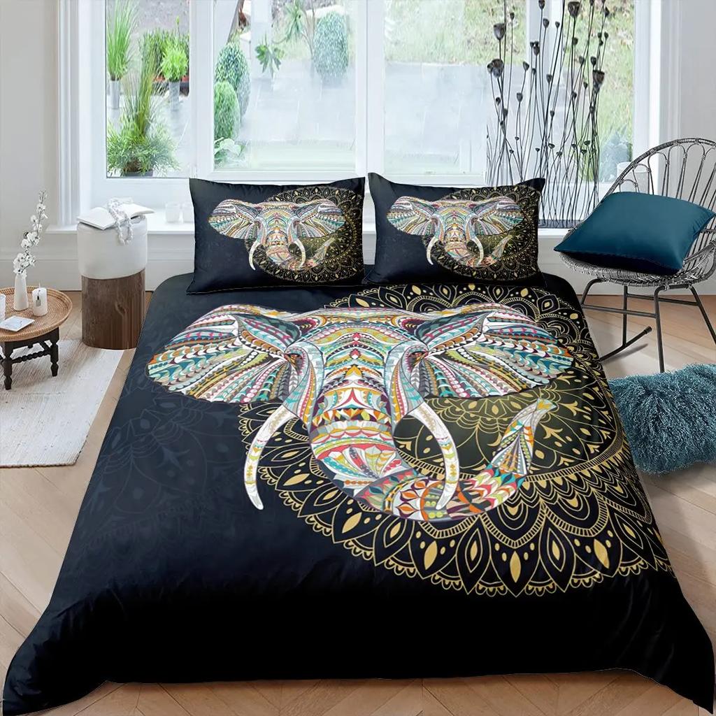 Bohemian Mandala Elephant Duvet Cover Set Boho Elephant Bedding Set Safari Animal Comforter Cover Paisley Indian Exotic Bed Sets