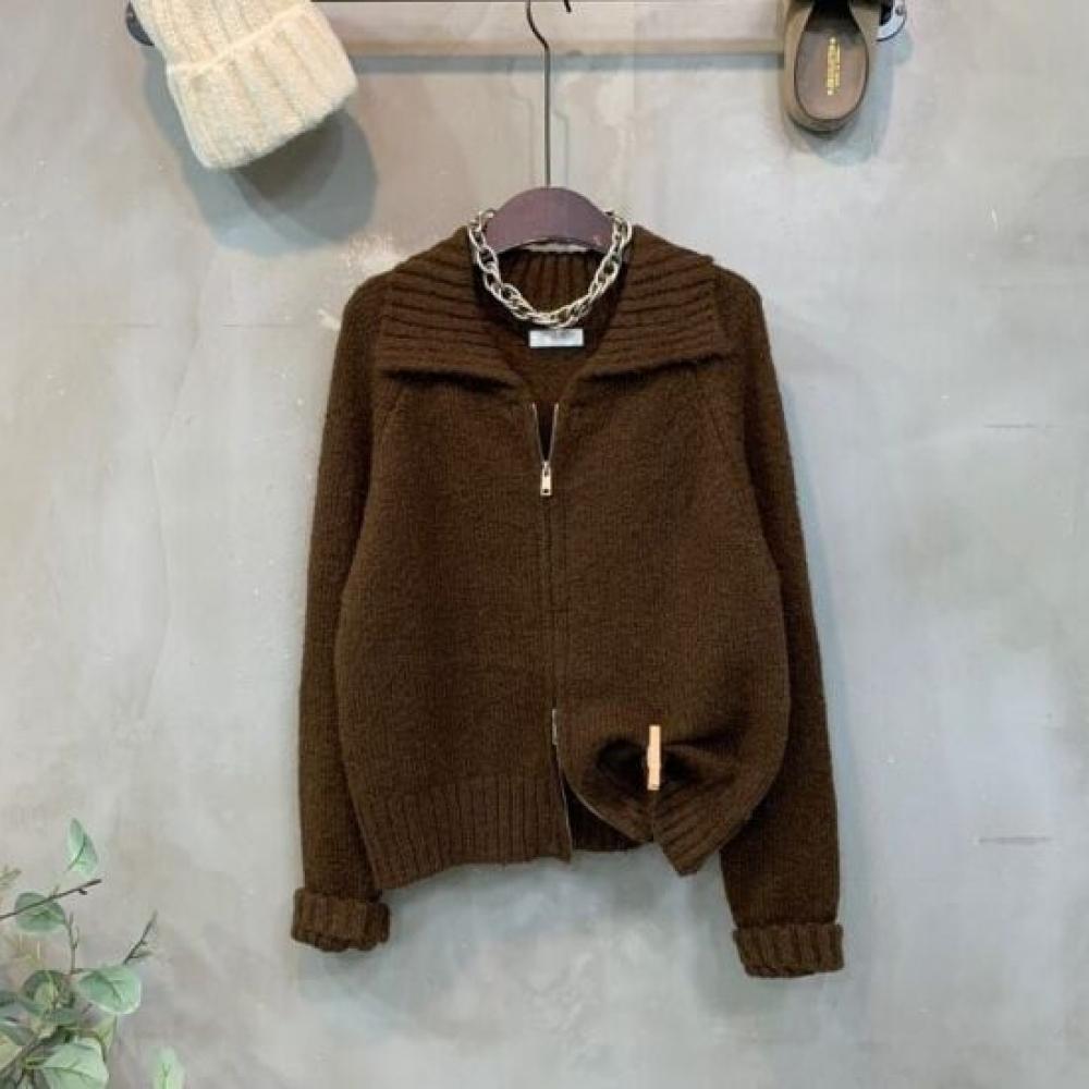 C S In The Room Motty Wool Two Way Zip Raglan Long Sleeve Knit Zip Up 4 ColorS