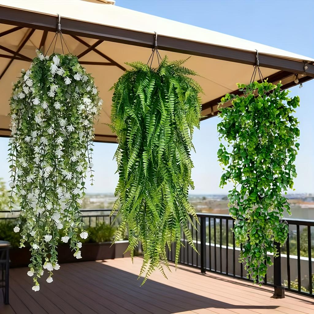 2pcs Outdoor Hanging Artificial Greenery Set UV-Resistant Faux Ivy Plastic Leaves for Garden Patio Porch Office Wedding Festival