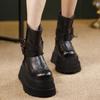 Women's 2025 Height-Increasing Martin Boots - Washed Cowhide Platform Ankle Boots with Buckle and Thick Sole