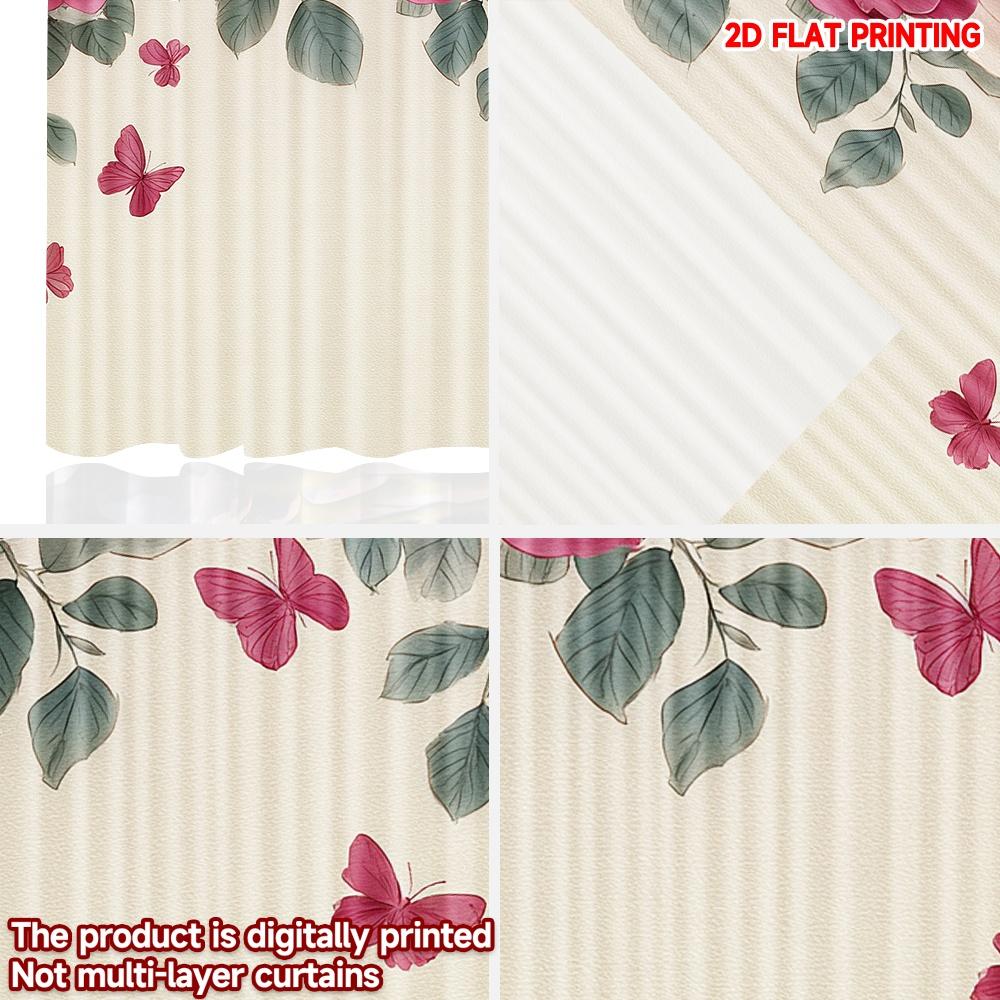 Flat Printing Party Curtain Blossoming Roses Butterflies Digital Printed Polyester Drapes Holiday Decorations Set Of 2 Made Washable