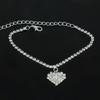 New Double Heart Copper Claw Set Diamond Chain Anklet: European-American Hot-Selling Rhinestone Foot Jewelry