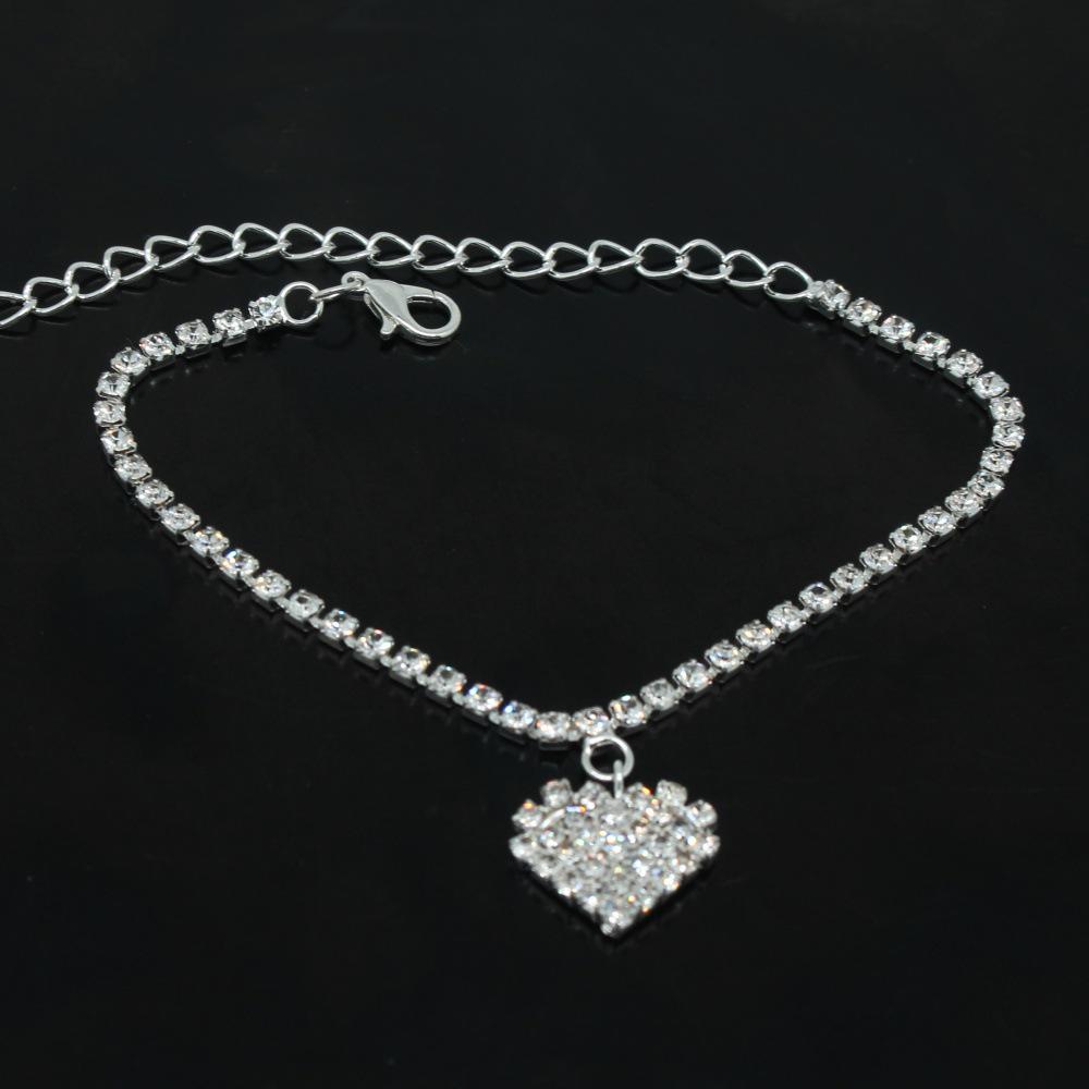 New Double Heart Copper Claw Set Diamond Chain Anklet: European-American Hot-Selling Rhinestone Foot Jewelry