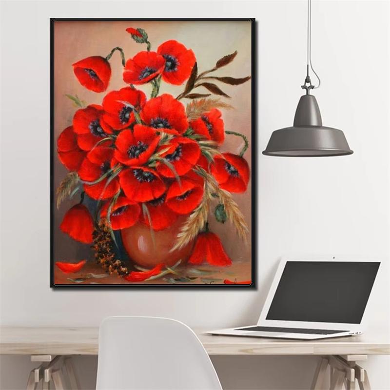 DIY Diamond Painting The Red Flowers Cross Stitch Kit Mosaic Art Diamond Painting Full Circle Diamond Home Decoration