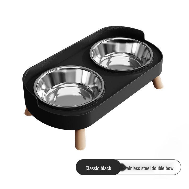 Cross-Border Stainless Steel & Ceramic Dual Cat & Dog Bowl: Anti-Tip, Splash-Proof, Neck Protection Design for Food & Water.