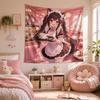 Cute Cat Maid Anime Wall Tapestry Sweet Pastel Style Teen Room Dorm Gaming Room Living Room Hanging Cloth Decor