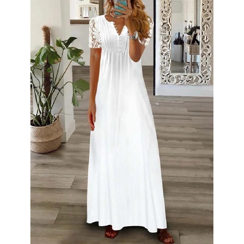 Spring and Summer Casual Women Plus Size Dresses Fashion Printed Lace Long Sleeve Loose Dress Woman Elegant Vintage Vacation Beach Long Dress 26518