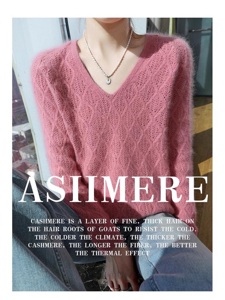2025 A/W Women's V-Neck Mink Cashmere Loose Knit Pullover Sweater