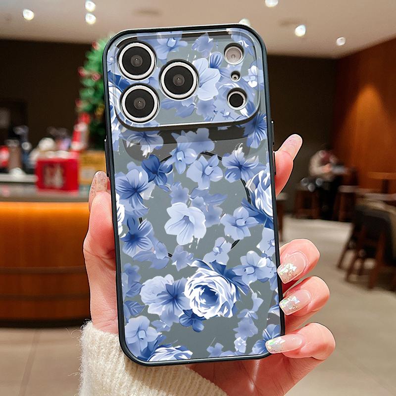 Magnetisch Für Magsafe Hülle Für iPhone 17 Pro Max Blau Rose Blumen Muster Hautgefühl Abdeckung Für iPhone 16 15 14 13 Pro Max