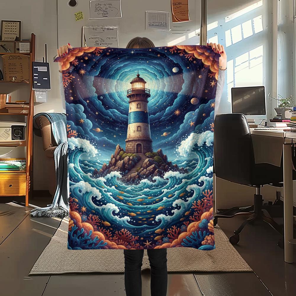 Colorful Starry Sky Sailing Print Flannel Blanket,High quality Comfortable for All Seasons,Home Decor,Warmth and Comfort,Perfect for Christmas Gifts